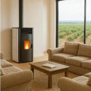 Alternative view of Estufa de pellets - modelo BESTIA 15,3kw triple salida